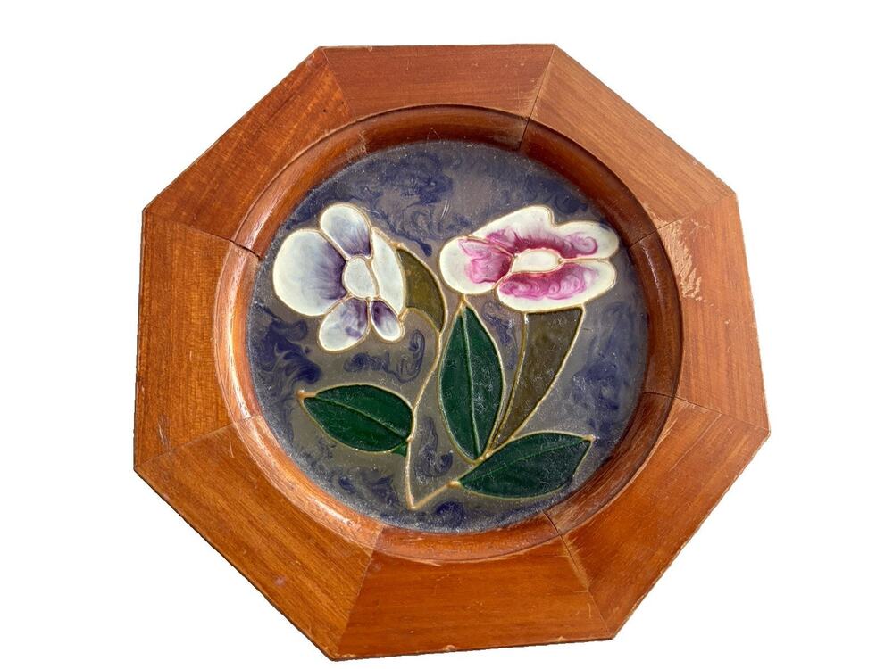 Kirch Octagon Floral Glass Wood Jewelry Box Velvet Lined Compartments Pink